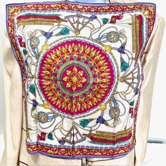 New  Set of 2 Handkerchief/Mini Scarfs Valentino, cotton 18" red pink floral(25) - Picture 6 of 10